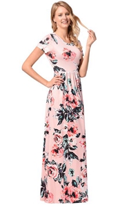 SZ60130-4 Womens Sleeve Floral Print Maxi Dress With Pockets